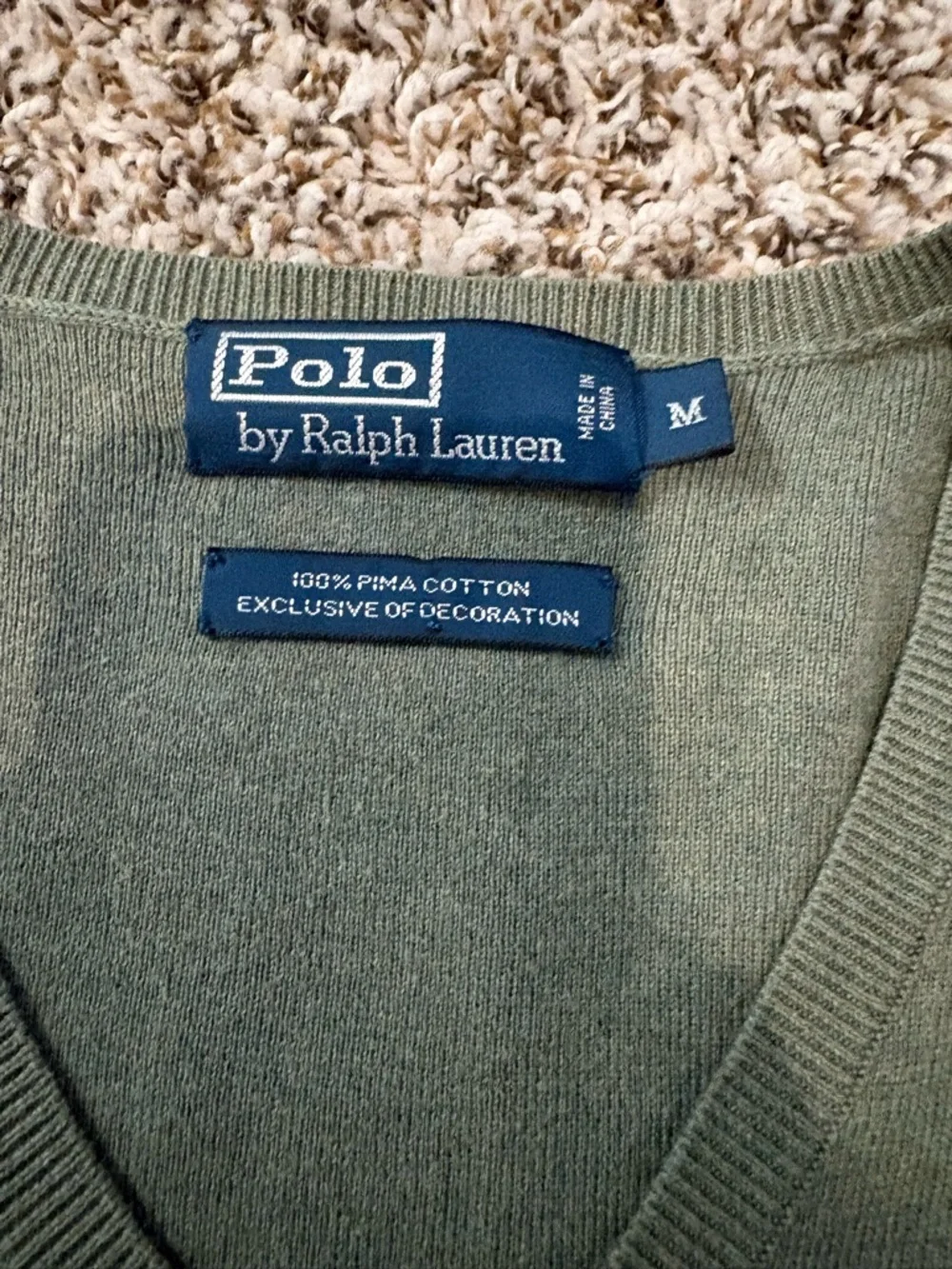 Polo Ralph Lauren Olive V-Neck Cotton Sweater size m - Picture 3 of 5